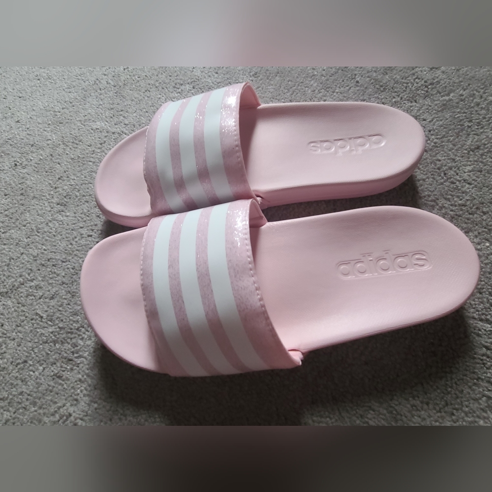 Women's Adidas Pink + White Slip On Sandals Size US 5 - Picture 7 of 8